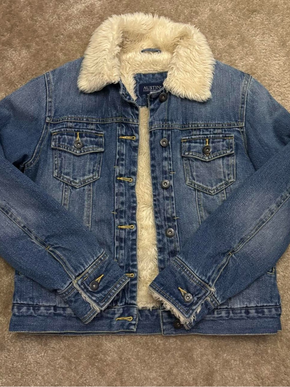 Austin Clothing Co. Blue Denim Jacket with Cream Sherpa Collar